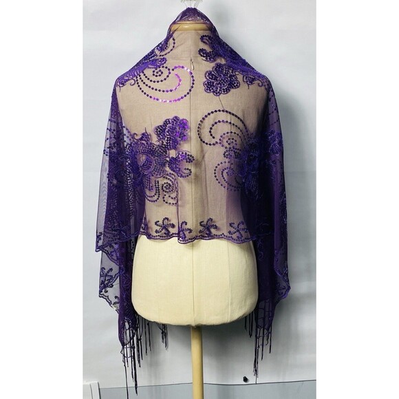 Purple Charming Sequin Shawl/Scarf Size 24”x62” - Picture 2 of 3
